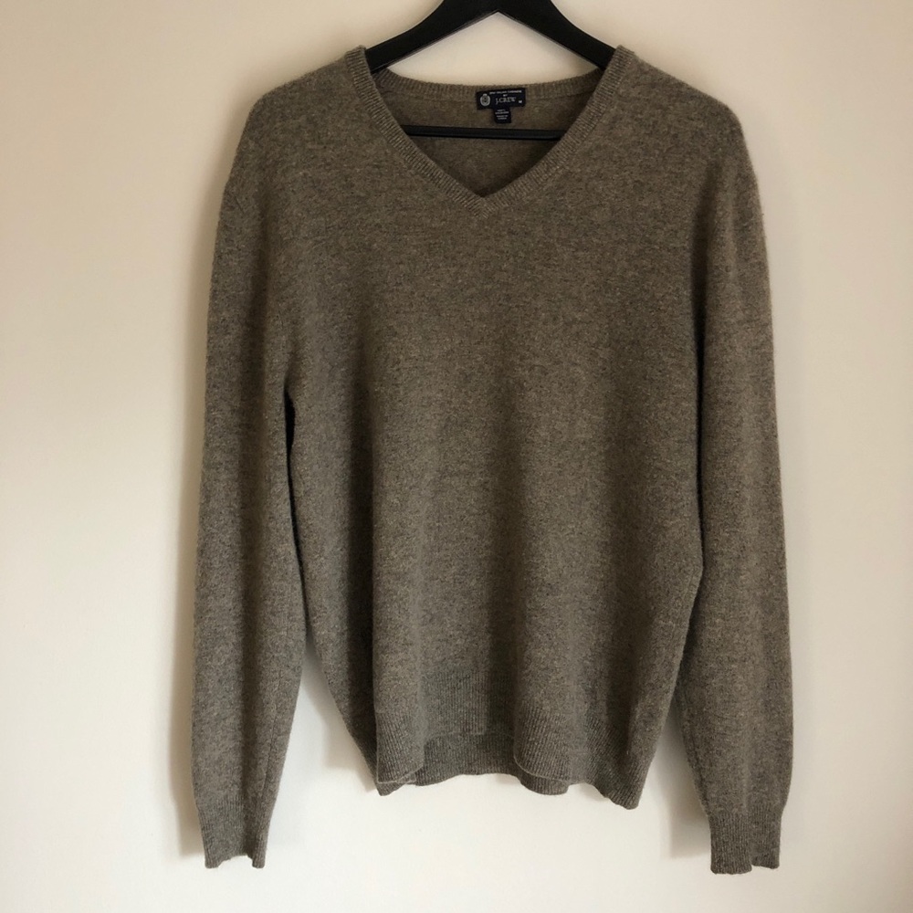 J. Crew V-Neck Sweater in Olive Taupe